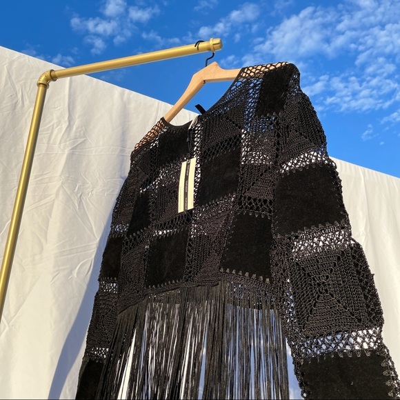 TOPSHOP Patchwork Boho Fringe Festival Crochet Crop Top NWT SMALL - Picture 6 of 8